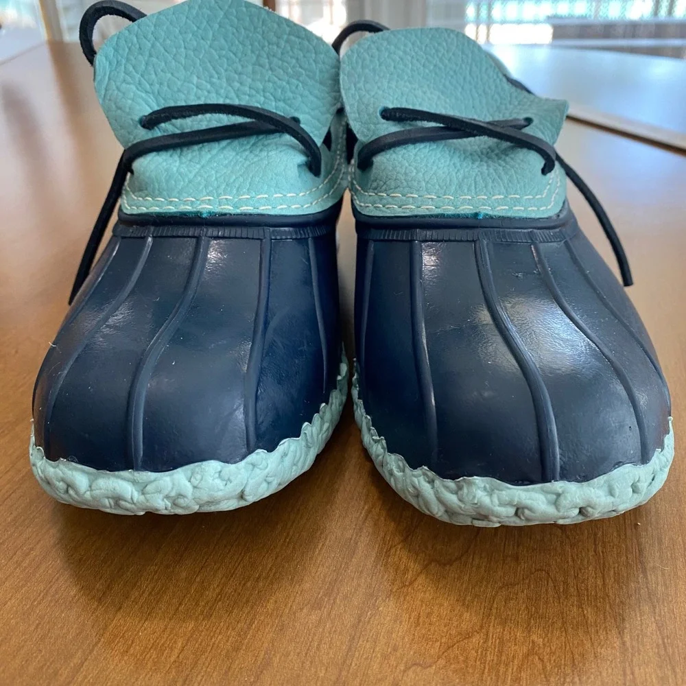 LL Bean Rubber Moc Bean Boots Navy Light Blue Duck Shoes‎ Womens 8 M Made in USA